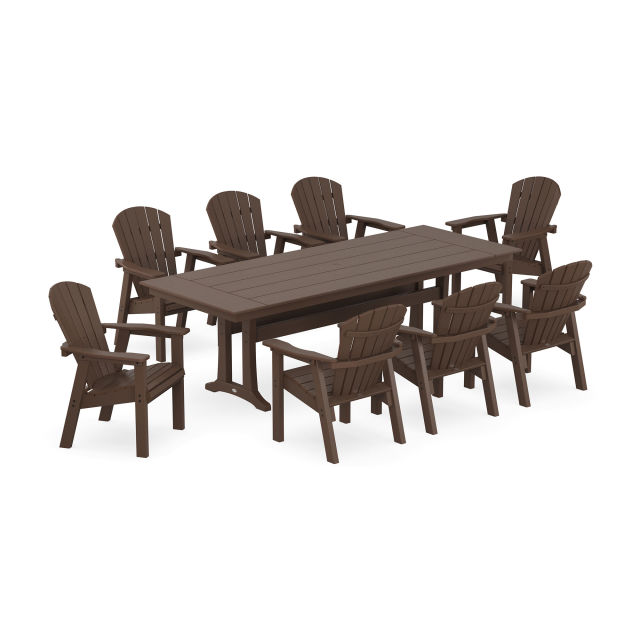 Polywood Seashell 9-Piece Farmhouse Dining Set with Trestle Legs