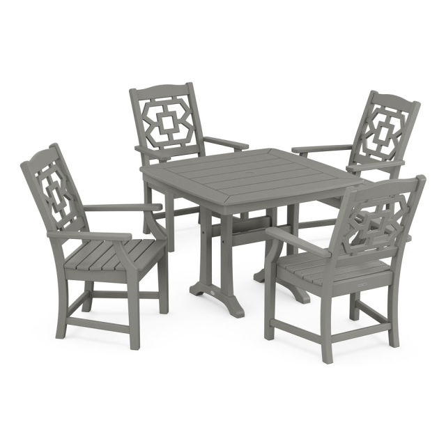 Polywood Chinoiserie 5-Piece Dining Set with Trestle Legs