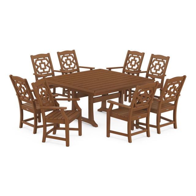 Polywood Chinoiserie 9-Piece Square Dining Set with Trestle Legs