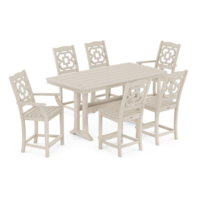 Polywood Chinoiserie 7-Piece Counter Set with Trestle Legs