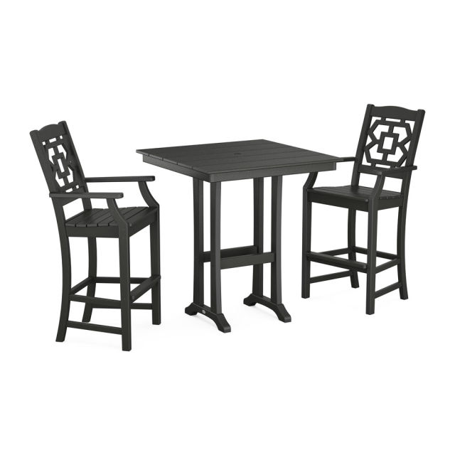 Polywood Chinoiserie 3-Piece Farmhouse Bar Set with Trestle Legs