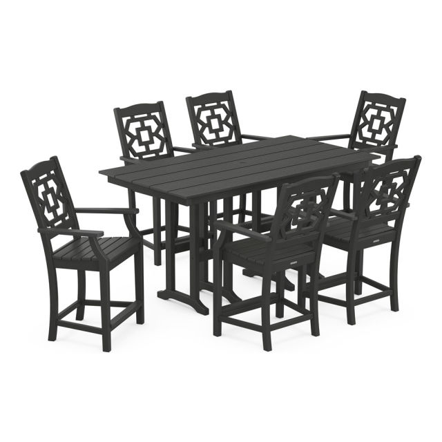 Polywood Chinoiserie Arm Chair 7-Piece Farmhouse Counter Set