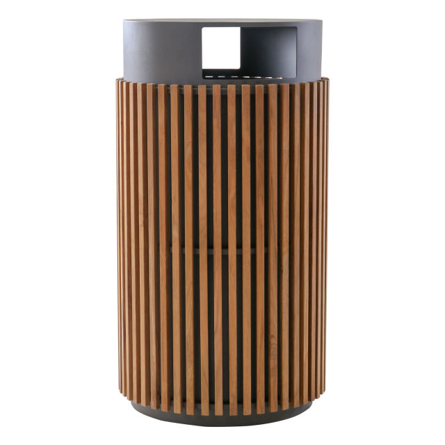 POVL Outdoor Qube Side Opening Teak Trash Receptacle