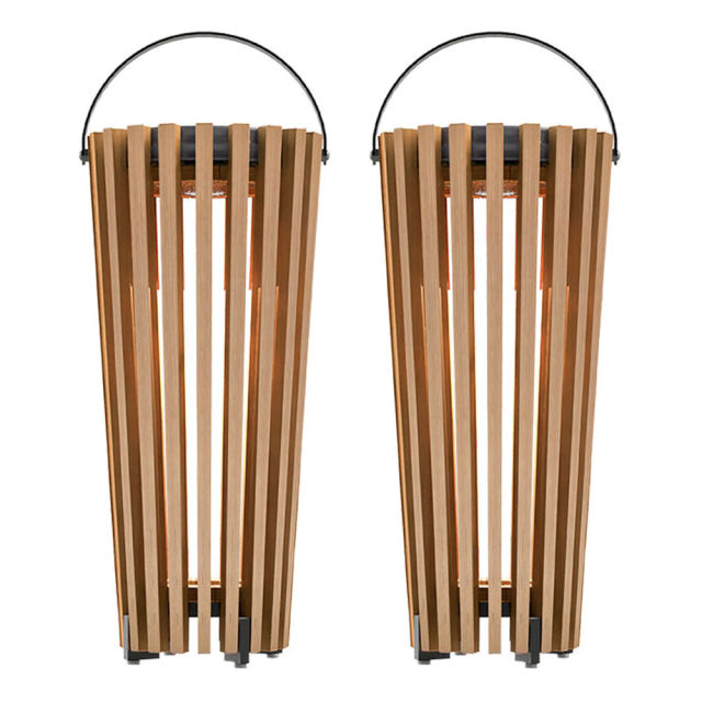 POVL Outdoor Björk Large Teak Solar LED Lantern - Set of 2