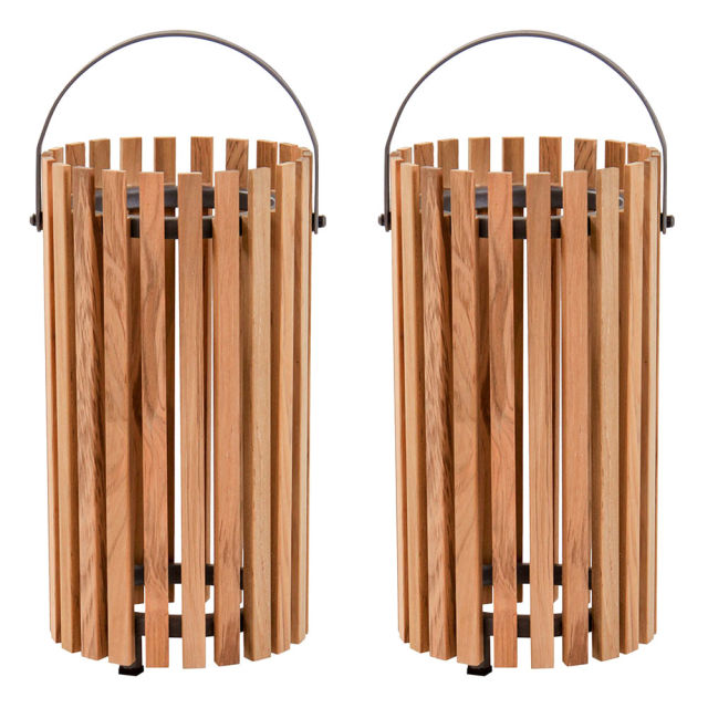 POVL Outdoor Qube Medium Teak Solar LED Lantern - Set of 2