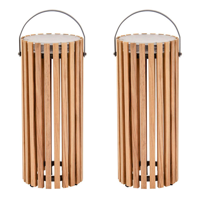 POVL Outdoor Qube Large Teak Lanterns - Set of 2