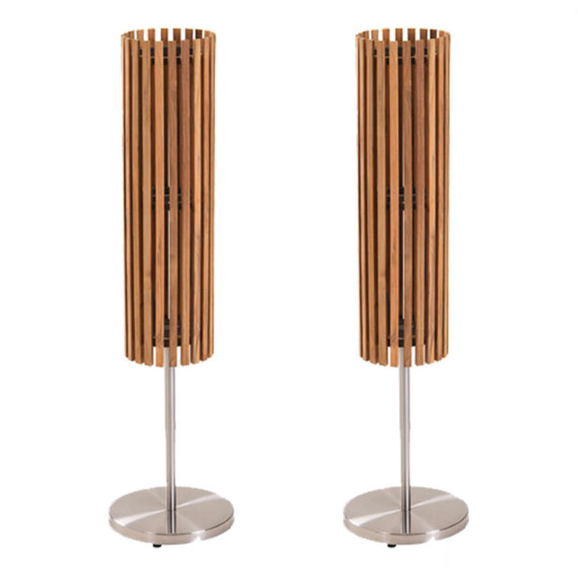 POVL Outdoor Qube Teak Solar LED Floor Lamp - Set of 2