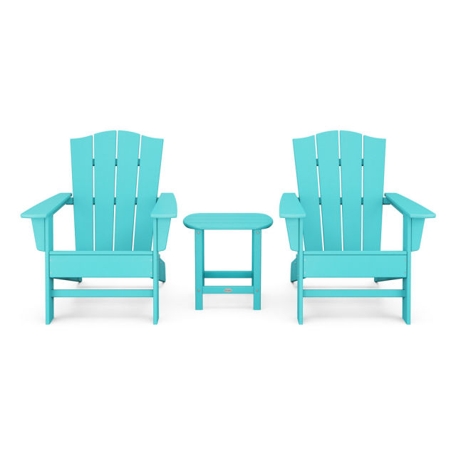 Polywood Wave 3-Piece Adirondack Chair Set with The Crest Chairs