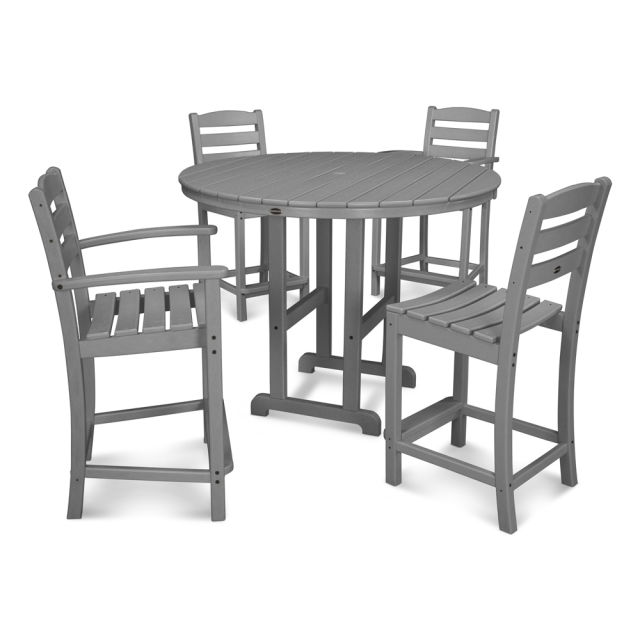 Polywood La Casa Cafe 5-Piece Round Farmhouse Counter Dining Set