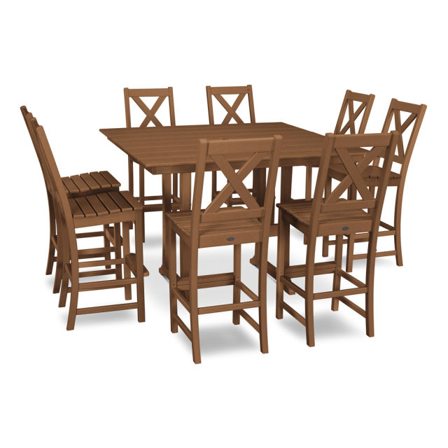 Polywood Braxton 9-Piece Farmhouse Trestle Bar Set