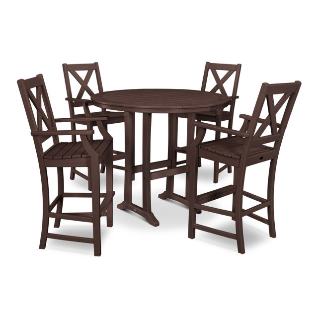 Polywood Braxton 5-Piece Nautical Trestle Arm Chair Bar Set