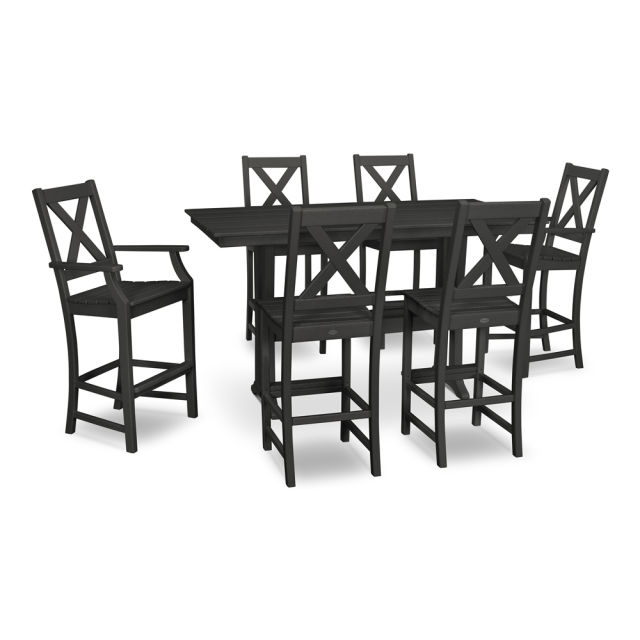 Polywood Braxton 7-Piece Farmhouse Trestle Bar Set