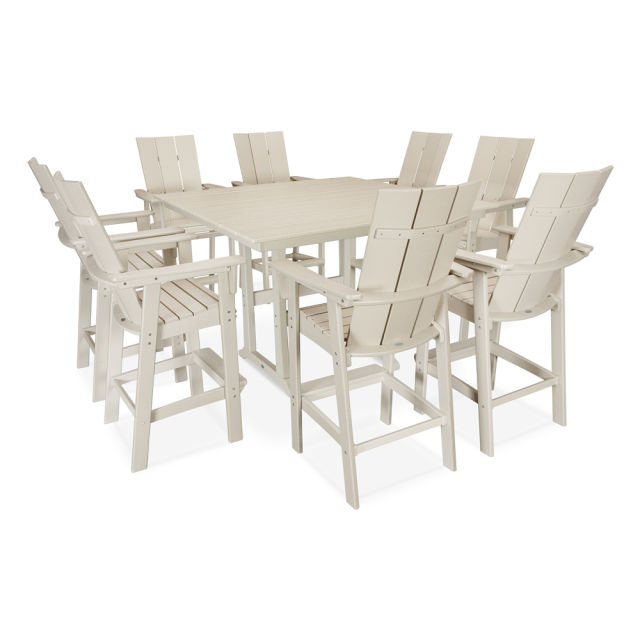 Polywood Modern Curveback Adirondack 9-Piece Farmhouse Trestle Bar Set