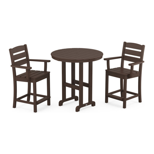 Polywood Lakeside 3-Piece Round Farmhouse Arm Chair Counter Set