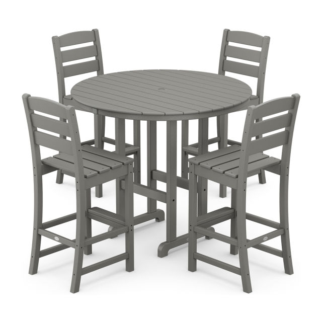 Polywood Lakeside 5-Piece Round Farmhouse Side Chair Bar Set