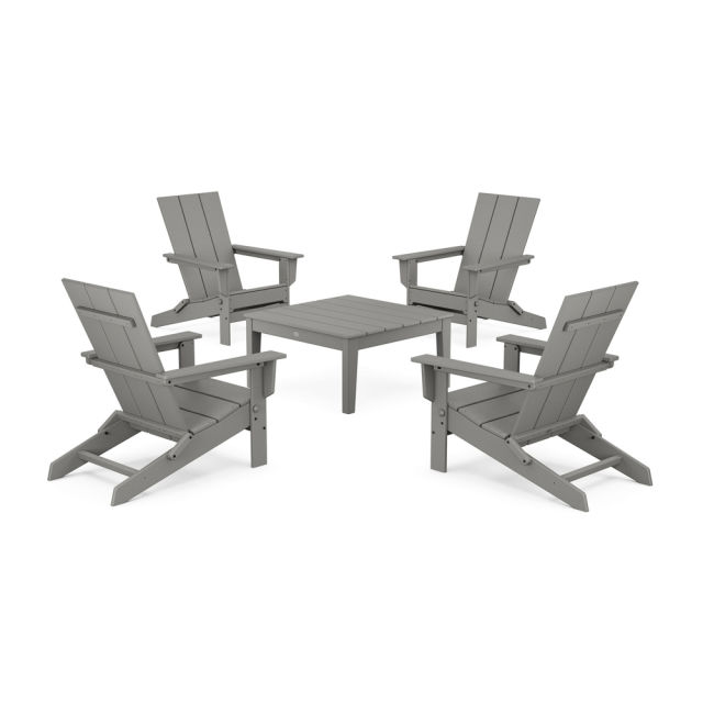 Polywood 5-Piece Modern Studio Folding Adirondack Chair Conversation Group