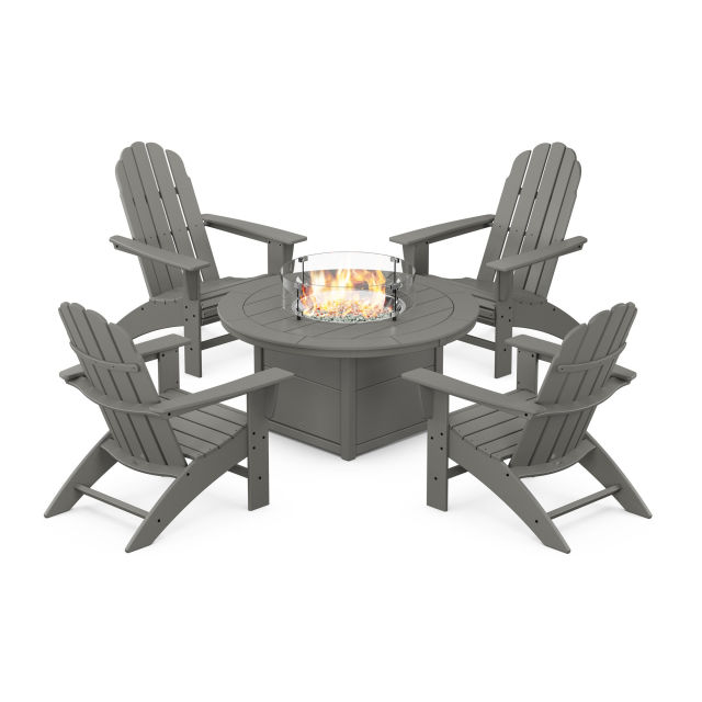 Polywood Vineyard 5-Piece Curveback Adirondack Set with Fire Pit Table