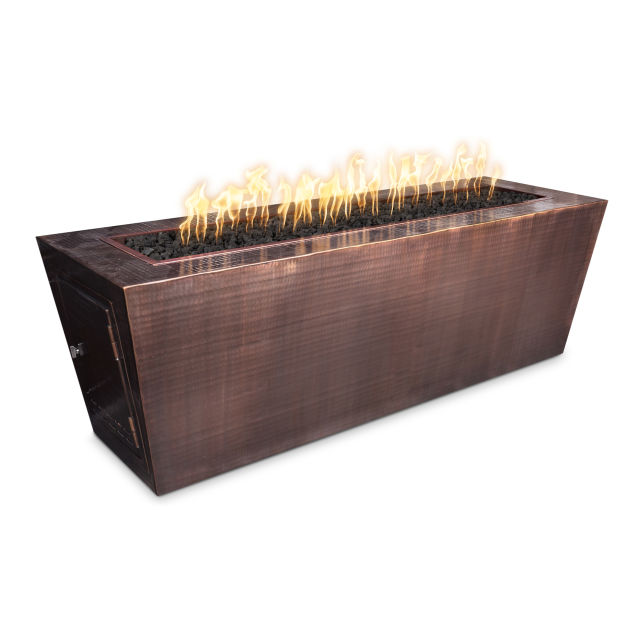 The Outdoor Plus Mesa 84" Rectangular Hammered Copper Gas Fire Pit w/ Hidden Tank