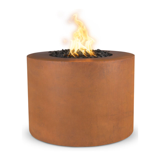 The Outdoor Plus Beverly 36" Round Cor-Ten Steel Gas Fire Pit w/ Hidden Tank