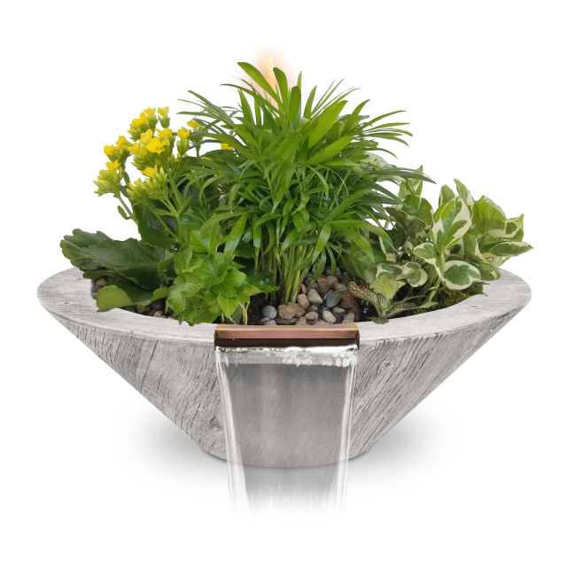 The Outdoor Plus Cazo 32" Wood Grain Concrete Planter & Water Bowl