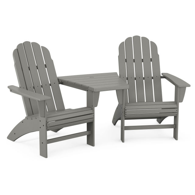 Polywood Vineyard 3-Piece Curveback Adirondack Set with Angled Connecting Table