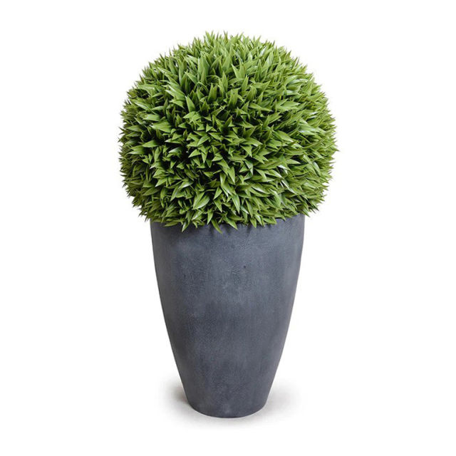 Enduraleaf 23" Faux Broadleaf Podocarpus Ball in Gray Tapered Pot