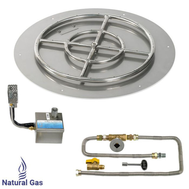 American Fire Glass 24" Round Flat Pan Smart Ignition Technology Fire Pit Burner Kit