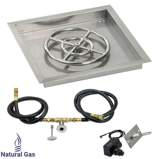 American Fire Glass 18" Square Drop-In Pan Spark Ignition Fire Pit Burner Kit