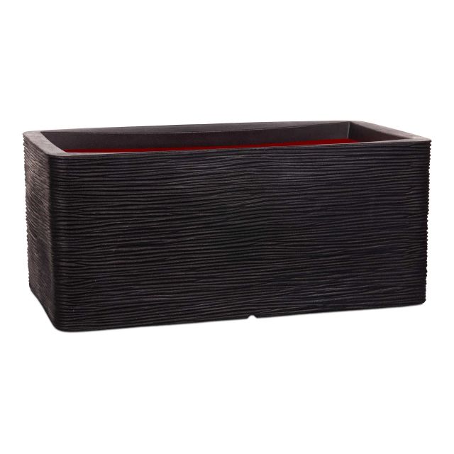 Capi Nature Rib 29" Rectangular Trough Planter - Black