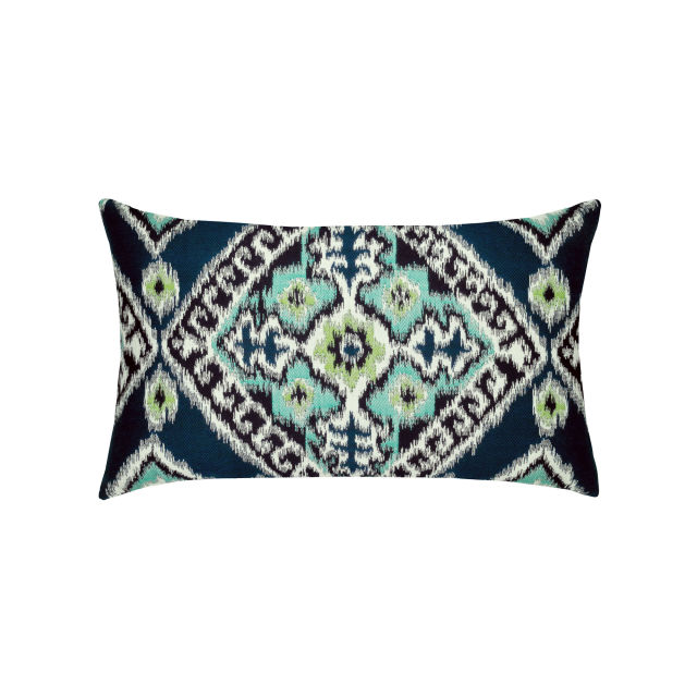 Elaine Smith 20" x 12" Ikat Diamond Peacock Double Sided Sunbrella Outdoor Pillow