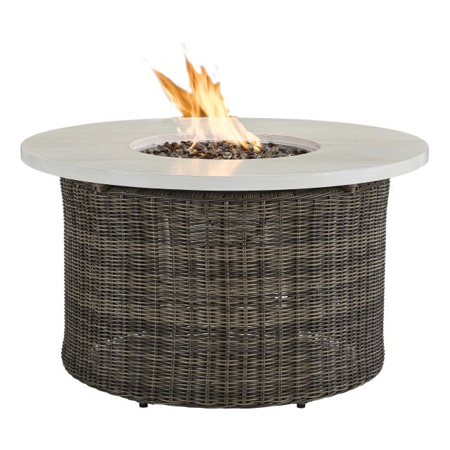 Lane Venture Oasis 42" Round Wicker Gas Fire Pit W/ Hidden Tank