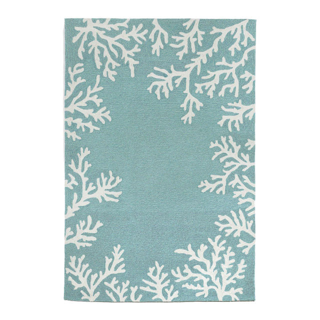 Trans-Ocean Capri Coral Border Aqua Indoor/Outdoor Rug