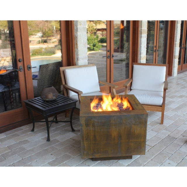 Bentintoshape 38" Square Cor-Ten Steel Gas Fire Pit w/ Hidden Tank