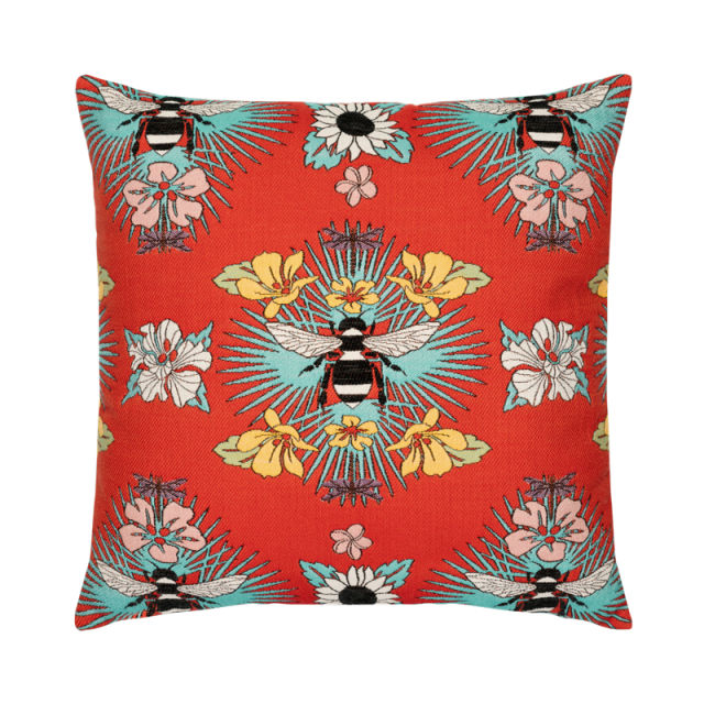 Elaine Smith 22" x 22" Tropical Bee Red Sunbrella Outdoor Pillow