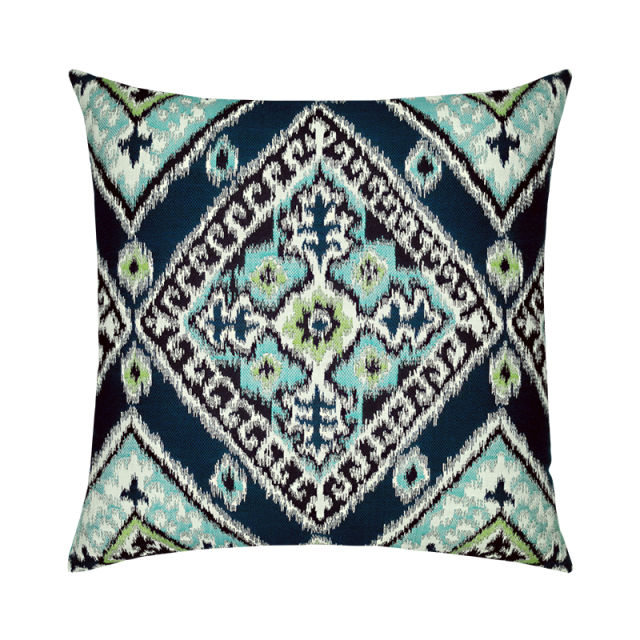 Elaine Smith 22" x 22" Ikat Diamond Peacock Sunbrella Outdoor Pillow