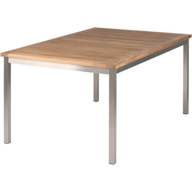 Barlow Tyrie Equinox 59" Steel Rectangular Dining Table - Teak Top