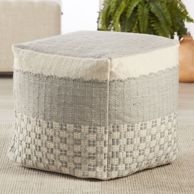 Jaipur Living Seaton Geometric Light Gray Cube Outdoor Pouf