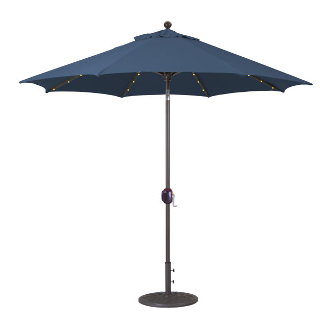 Galtech Auto Tilt 9' Round Aluminum Market Patio Umbrella with LED Lights