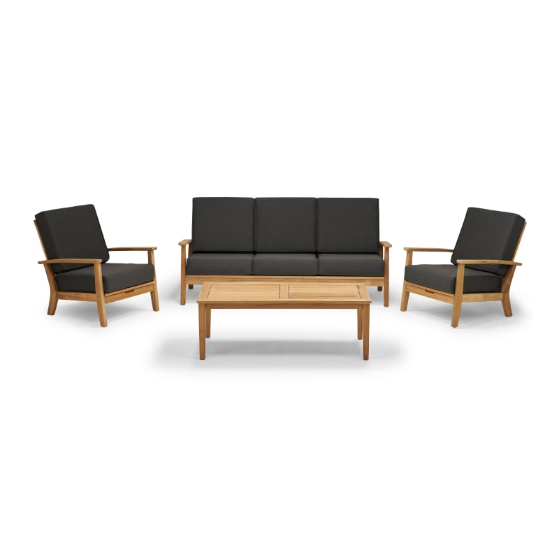 POVL Outdoor Calera 4 Piece Teak Sofa and Reclining Lounge Chair