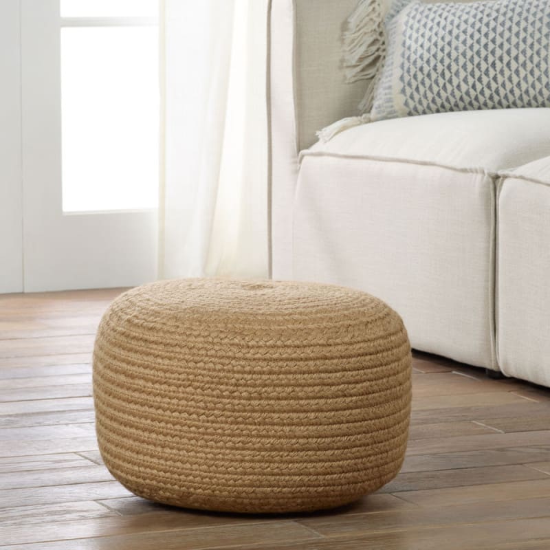 Jaipur Living Vibe Santa Rosa Solid Beige Cylinder Outdoor Pouf