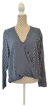 Striped Long Sleeve Wrap Front Blouse