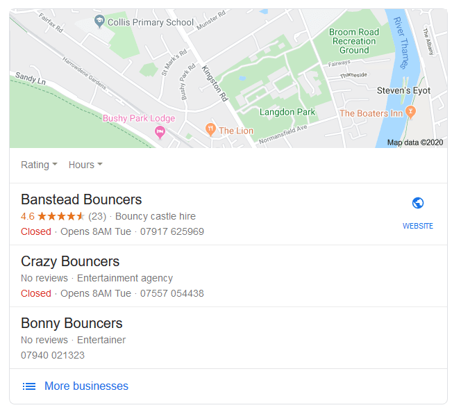 intent low as local listings are all different companies but have one word in common (e.g bouncers)