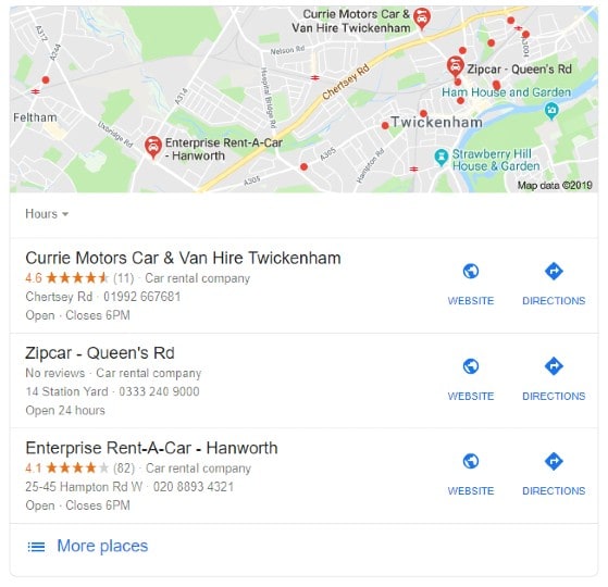 Car hire places results for twickenham