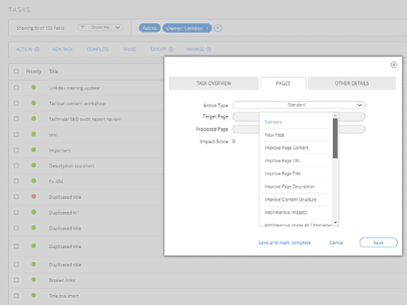 Example SEO task list