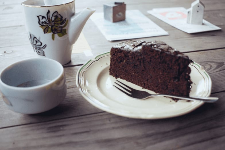 Slice of cake with tea