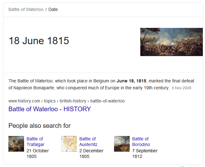 I - Answer Box - when was the battle of waterloo - Google Search