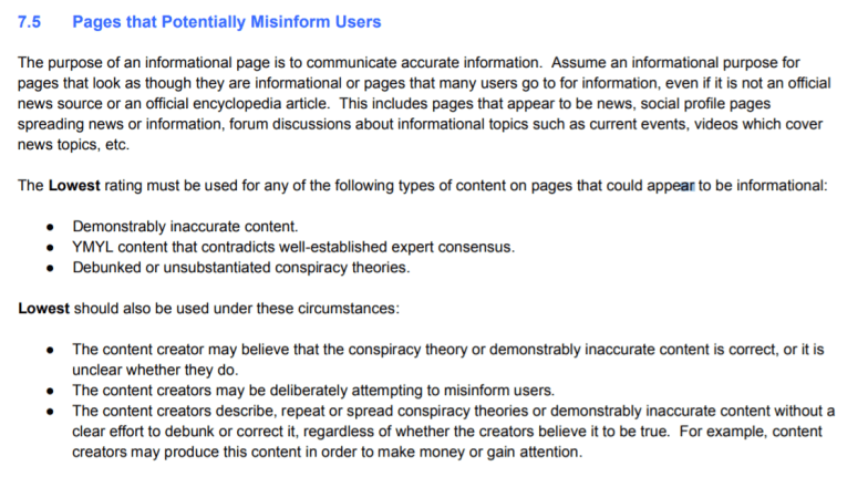 Page from Google Search Quality Raters guidelines