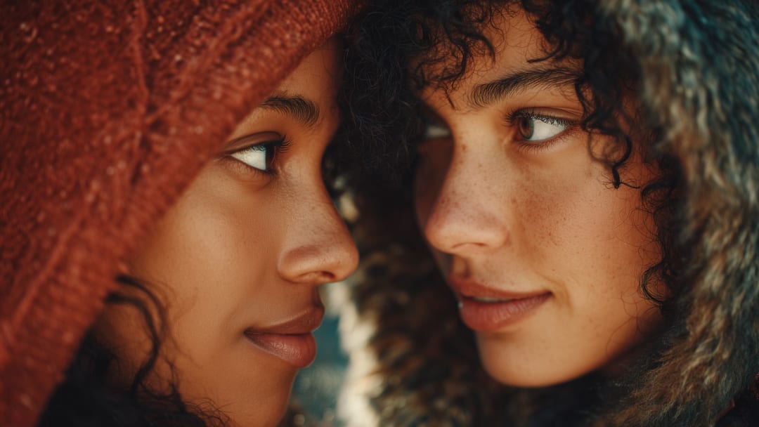 A cinematic close-up of two women.