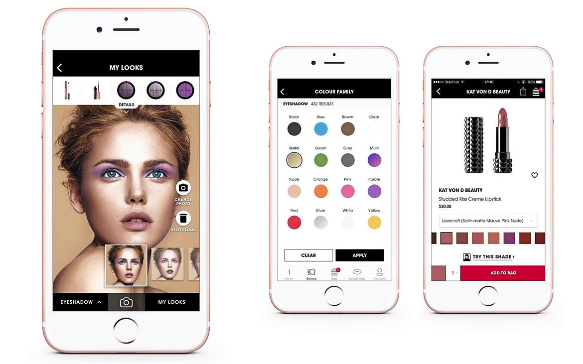 Sephora's mobile commerce app allows customers to 'try on' makeup iphones showing sephora's mobile app