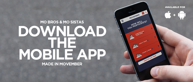 Hand holding iphone with Movember app displayed